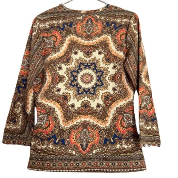 J. McLaughlin Women’s Multi Catalina Cloth Medallion Print 3/4 Sleeve Top Sz-S - Picture 5 of 5